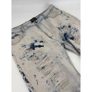 KROIX Premium Denim Men's Distressed Bleached Acid Wash Jeans Shorts Size 42